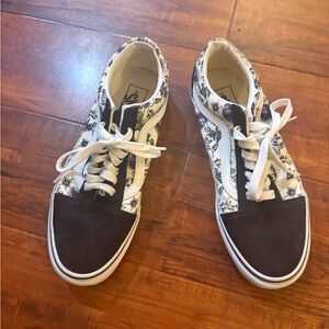 Woman’s Lace-Up Flower Patterned Vans, Brown and White.